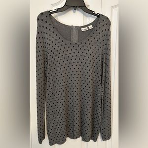 CATO: Gray/black, scoop neck, long sleeve polka dot sweater, zippered back, s- L